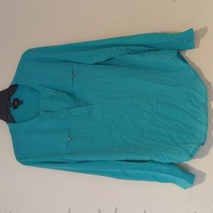 Mossimo Teal Turquoise Blue Sheer Chiffon Split Neck Tunic Blouse - Size M